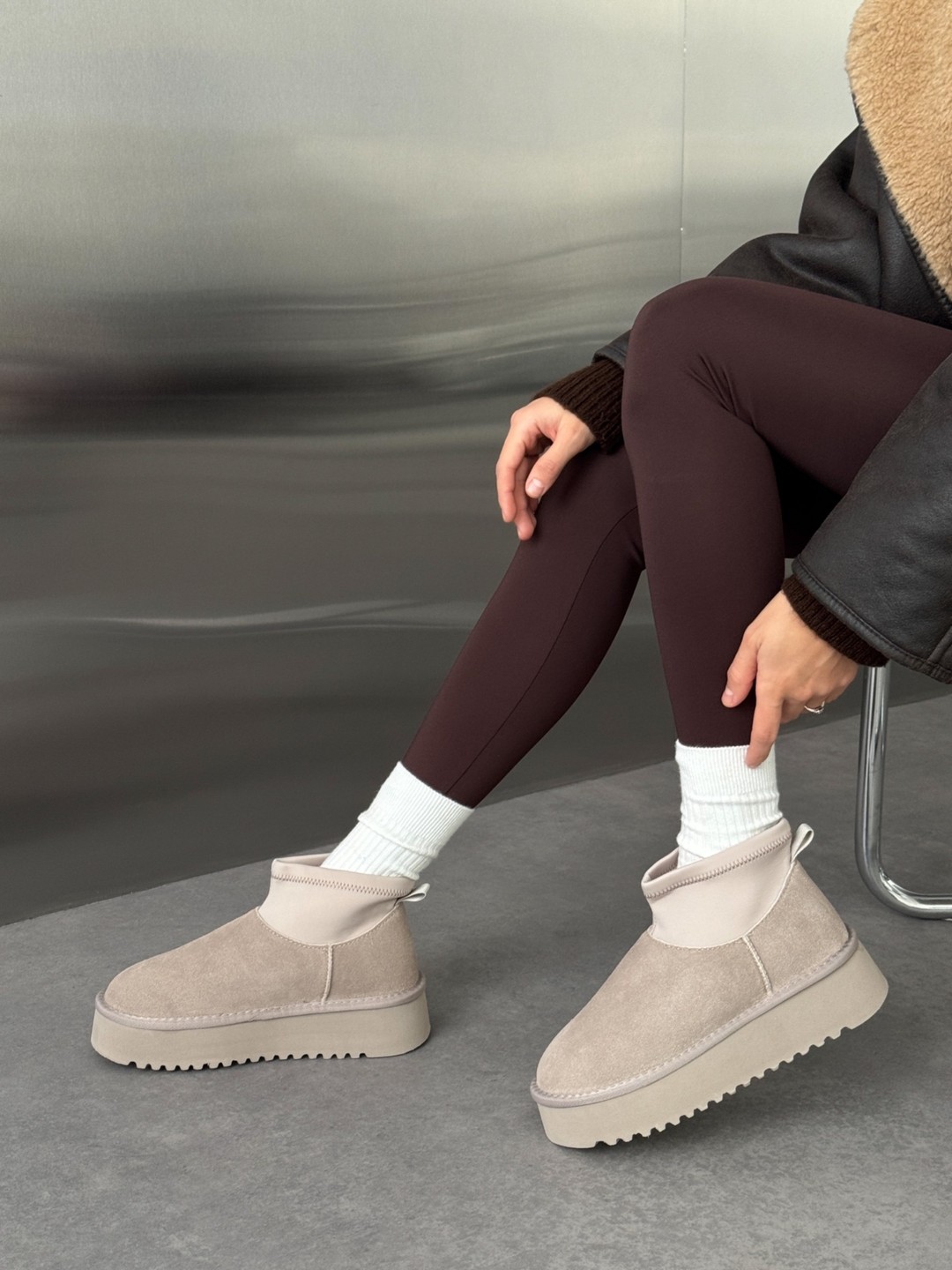 Сноубутси із текстильною вставкою бежеві