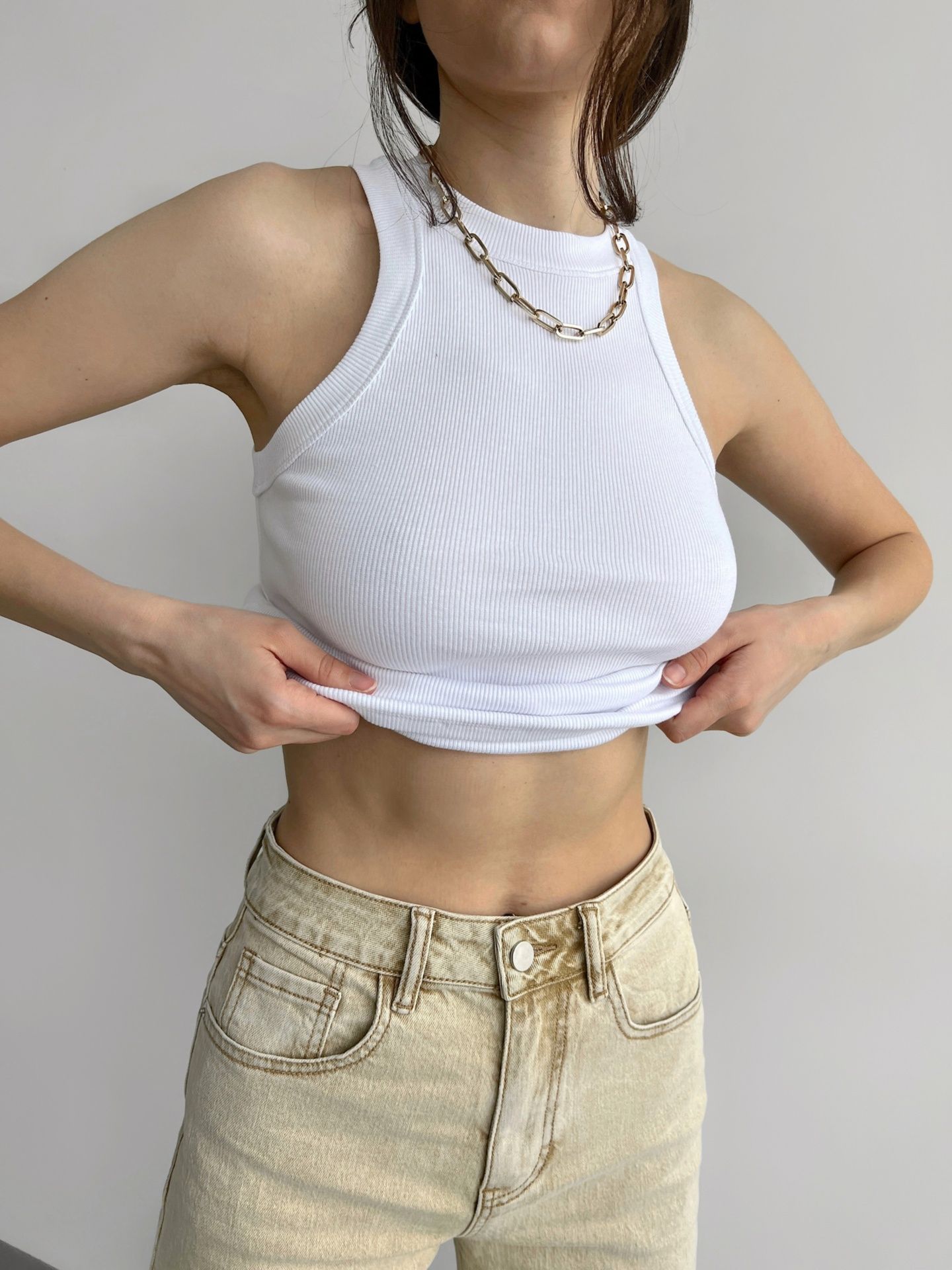 Базова майка в рубчик біла