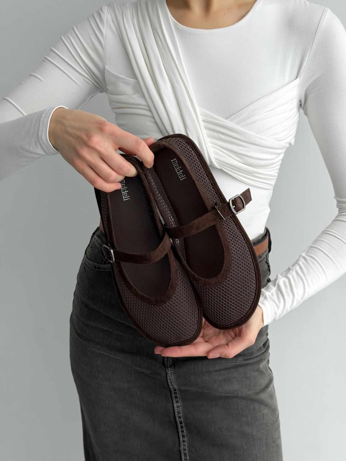 Балетки сітчасті темно-брунатні