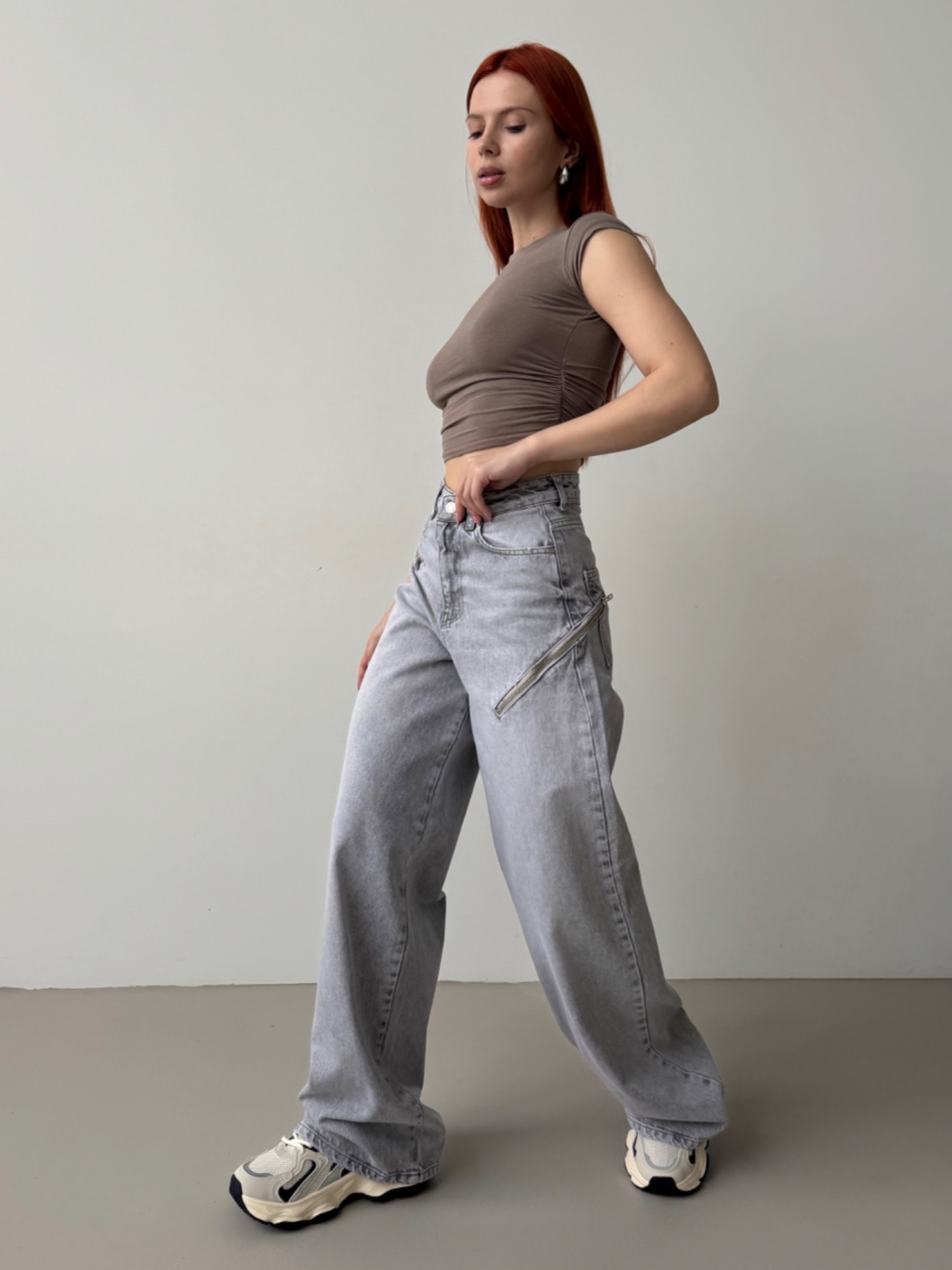 Джинси  WIDE LEG із замочками сірі